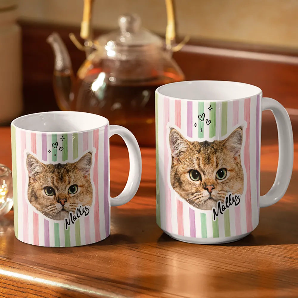 Pet Lovers,Pet Mom,Pet Dad,Dog Lovers,Dog Mom,Dog Dad,Custom Photo - Custom Outline Photo Dog Cat Stripe Colors - Personalized White Edge-to-Edge Mug