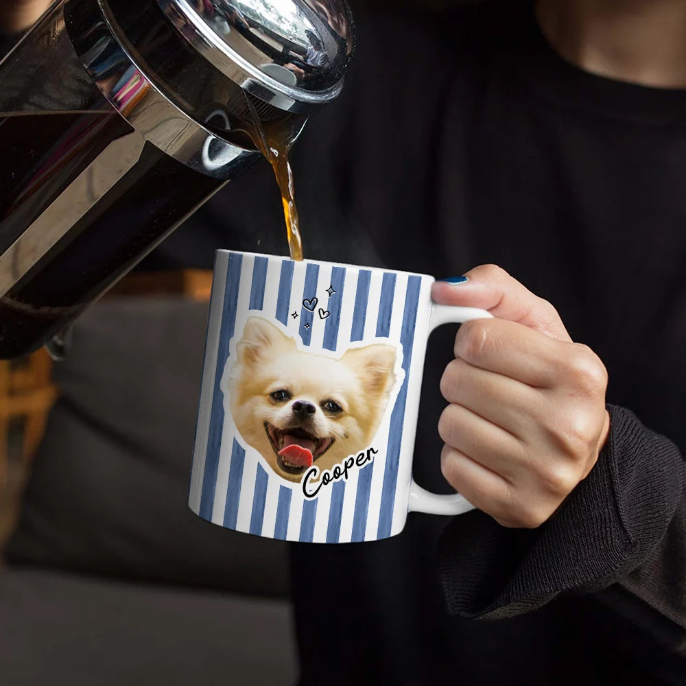 Pet Lovers,Pet Mom,Pet Dad,Dog Lovers,Dog Mom,Dog Dad,Custom Photo - Custom Outline Photo Dog Cat Stripe Colors - Personalized White Edge-to-Edge Mug