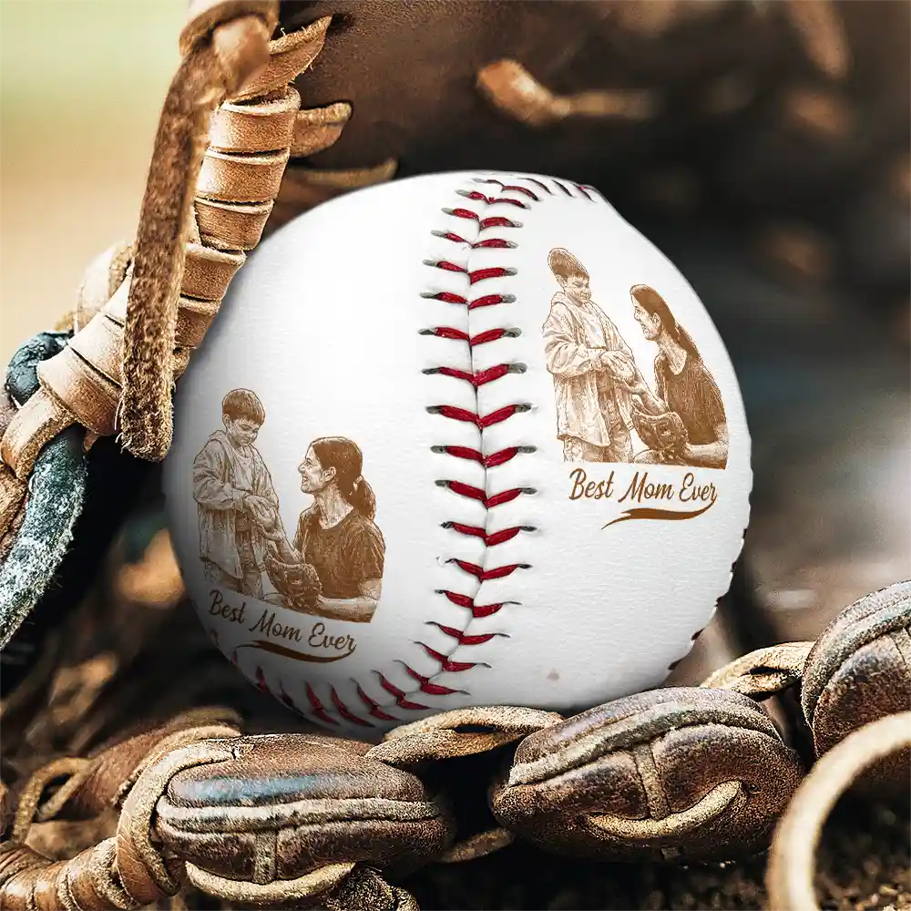 Gift For Mother, Sport Mom, Baseball, Happy - Custom Photo Pencil Sketch Best Mom Ever - Personalized Baseball, Softball