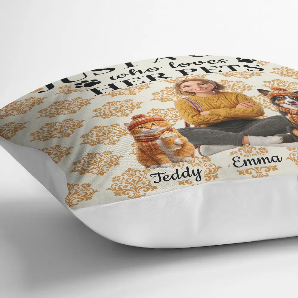 Art Design,Confident,Pet Lovers,Photo - 3D Human Pet Autumn Theme - Custom Photo 3D Autumn Concept Just A Girl Who Loves Her Dog - Personalized Pillow