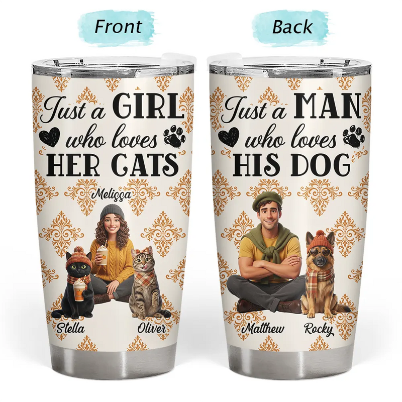 Art Design,Confident,Pet Lovers,Photo - 3D Human Pet Autumn Theme - Custom Photo 3D Autumn Concept Just A Girl Who Loves Her Dog - Personalized Tumbler