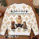 Art Design,Confident,Pet Lovers,Photo - 3D Human Pet Autumn Theme -Custom Photo 3D Autumn Concept Just A Girl Who Loves Her Dog - Personalized Unisex Ugly Sweater