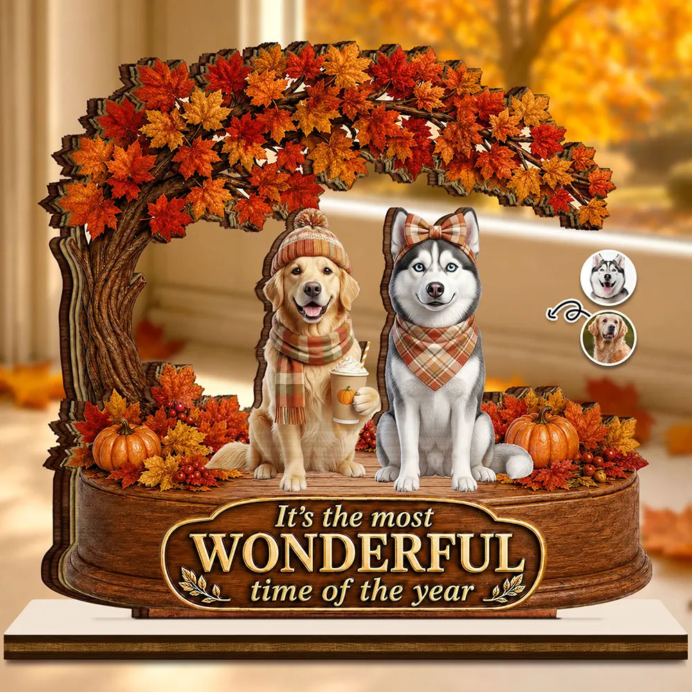 Custom Photo 3D Autumn Concept Most Wonderful Time Of The Year - Personalized Custom Shaped Wooden Plaque