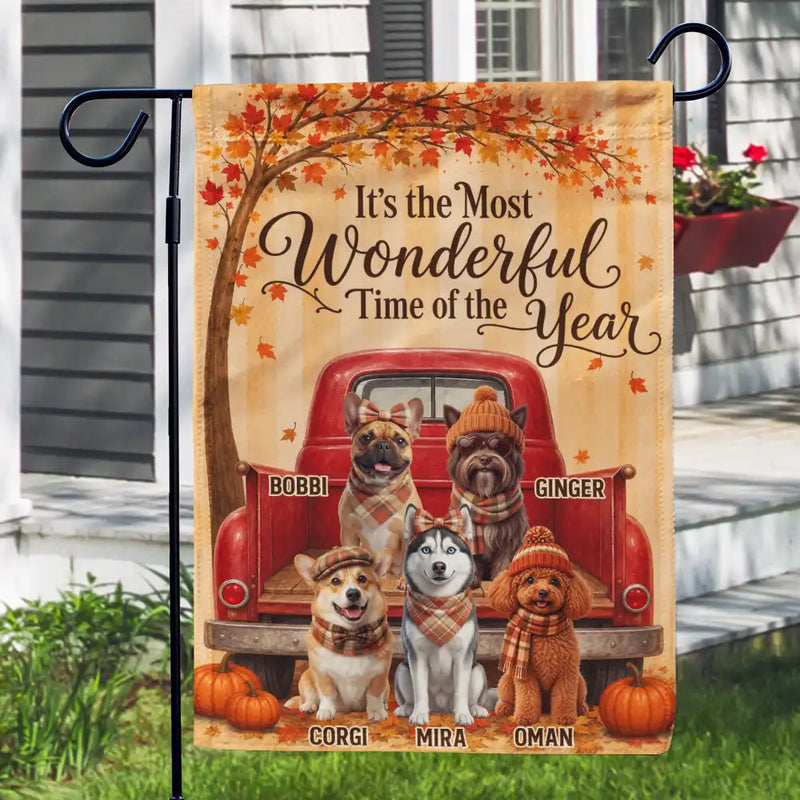 Art Design,Playful,Pet Lovers,Photo - 3D Human Pet Autumn Theme - Custom Photo 3D Autumn Concept Wonderful Time Of The Year - Personalized Flaga
