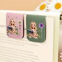 Adorable,Art Design,Christmas,Reading,Gift For Yourself,Gift For Women,Photo - 3D Reading Woman & Man - Custom Photo 3D Book Lover Birth Month Flowers - Personalized Leather Magnetic Bookmark
