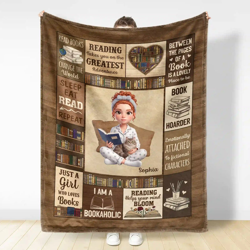 Art Design,Christmas,Cozy,Reading,Gift For Yourself,Photo - 3D Reading Woman & Man - Custom Photo 3D Book Lover My Reading Blanket I Am A Bookaholic - Personalized Fleece Blanket, Sherpa Blanket