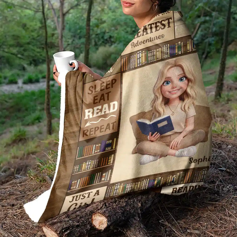 Art Design,Christmas,Cozy,Reading,Gift For Yourself,Photo - 3D Reading Woman & Man - Custom Photo 3D Book Lover My Reading Blanket I Am A Bookaholic - Personalized Fleece Blanket, Sherpa Blanket