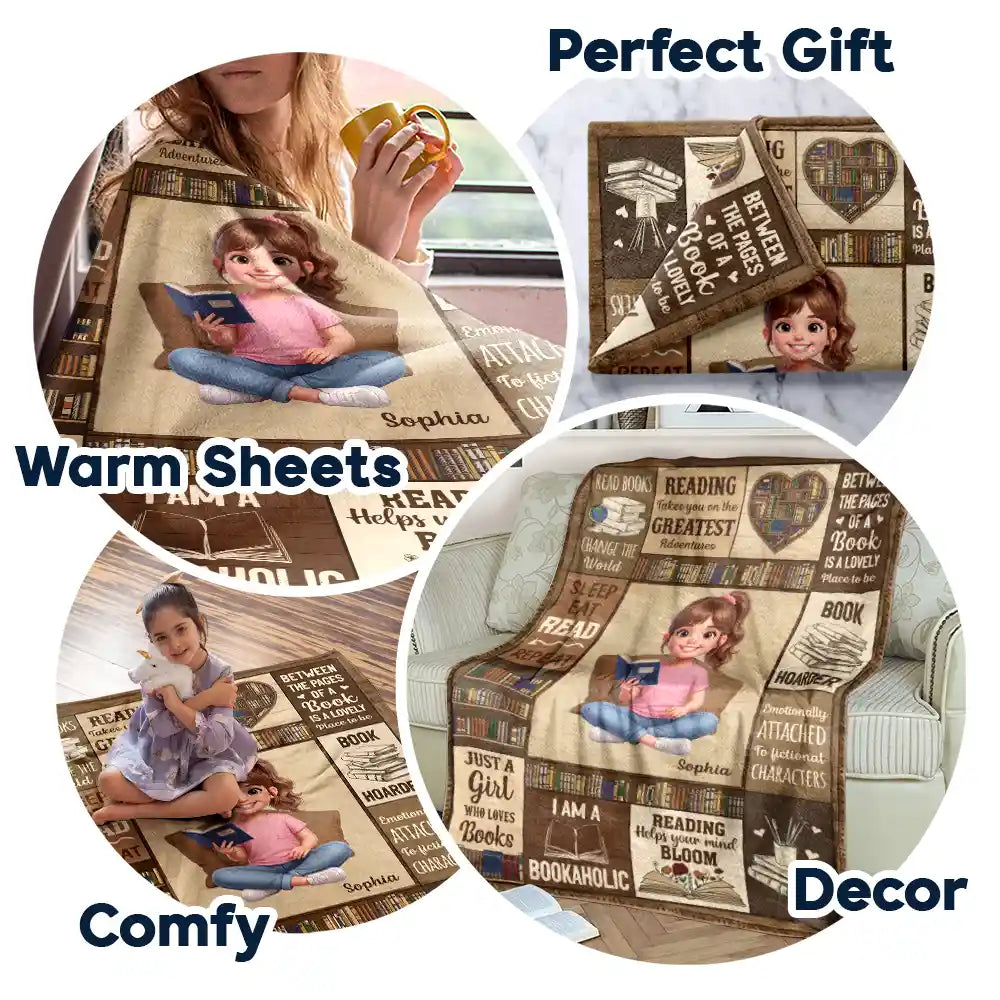 Art Design,Christmas,Cozy,Reading,Gift For Yourself,Photo - 3D Reading Woman & Man - Custom Photo 3D Book Lover My Reading Blanket I Am A Bookaholic - Personalized Fleece Blanket, Sherpa Blanket