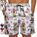 Custom Photo, Art Design, Summer, Pet Lovers, Playful, Photo - US Theme Accessories 3D Cartoon - Custom Photo 3D Cartoon With US Accessories Happy Summer Dog Cat Pet - Personalized Unisex Beach Shorts