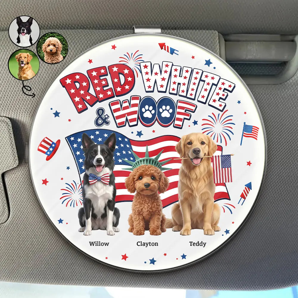 Custom Photo 3D Cartoon With US Accessories Red White Woof - Personalized Custom Shaped Acrylic Car Visor Clip