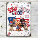 America 250th,Custom Photo,Independence Day,Art Design,Pet Lovers,Playful,Photo - US Theme Accessories 3D Cartoon - Custom Photo 3D Cartoon With US Accessories Red White Woof - Personalized Classic Metal Signs