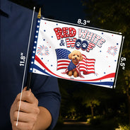 America 250th,Custom Photo,Independence Day,Art Design,Family,Proud,Photo - US Theme Accessories 3D Cartoon - Custom Photo 3D Cartoon With US Accessories Red White Woof - Personalized Handheld Flag