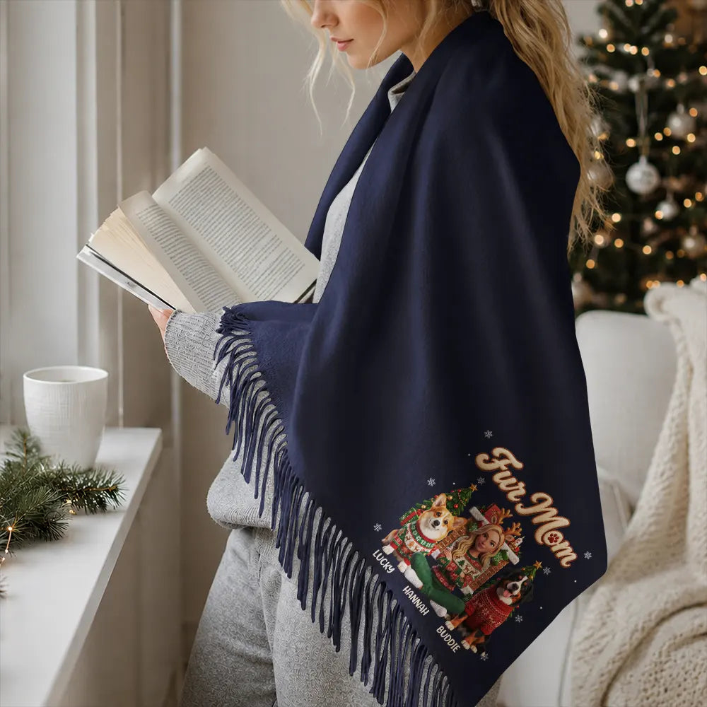 Gifts For Her,Art Design,Dog Mom,Christmas,Gift For Mother,Pet Lovers,Photo - Christmas Accessories 3D Human,Happy - Custom Photo 3D Christmas Concept Pet Mom Christmas Snowflake Pattern - Personalized Tassel Scarf