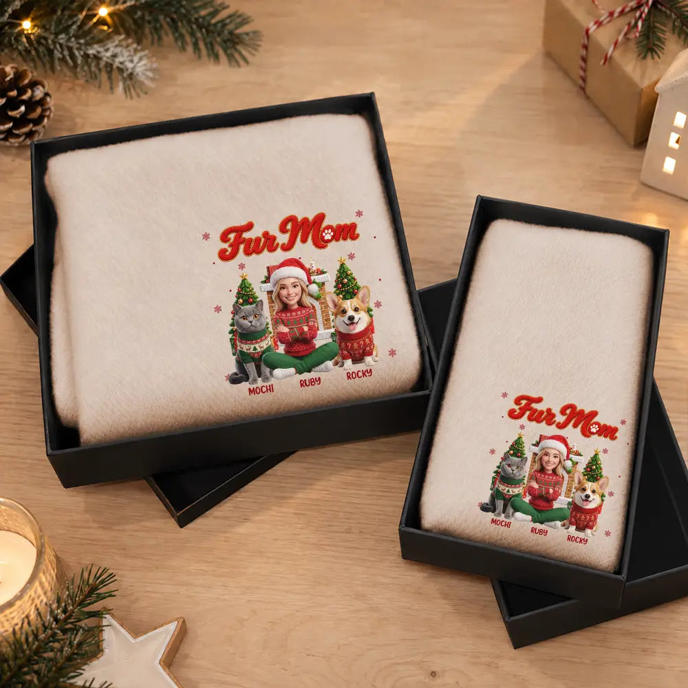 Gifts For Her,Art Design,Dog Mom,Christmas,Gift For Mother,Pet Lovers,Photo - Christmas Accessories 3D Human,Happy - Custom Photo 3D Christmas Concept Pet Mom Christmas Snowflake Pattern - Personalized Tassel Scarf