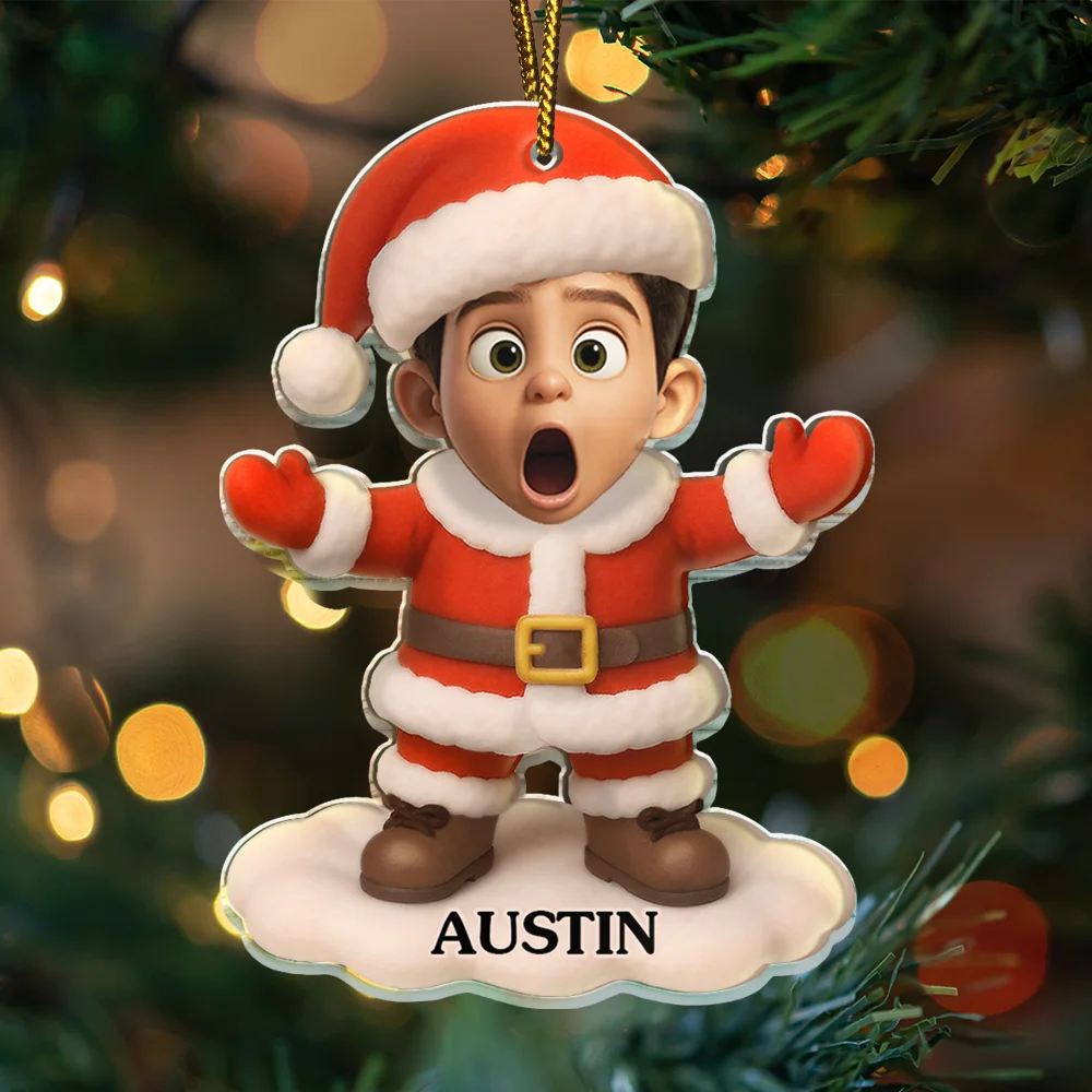 New baby, New Mom, New Dad, Funny, Parents, Gift For Kids, Christmas - Custom Photo 3D Effect Face Art Funny Baby Kid - Personalized Custom Shaped Acrylic Ornament