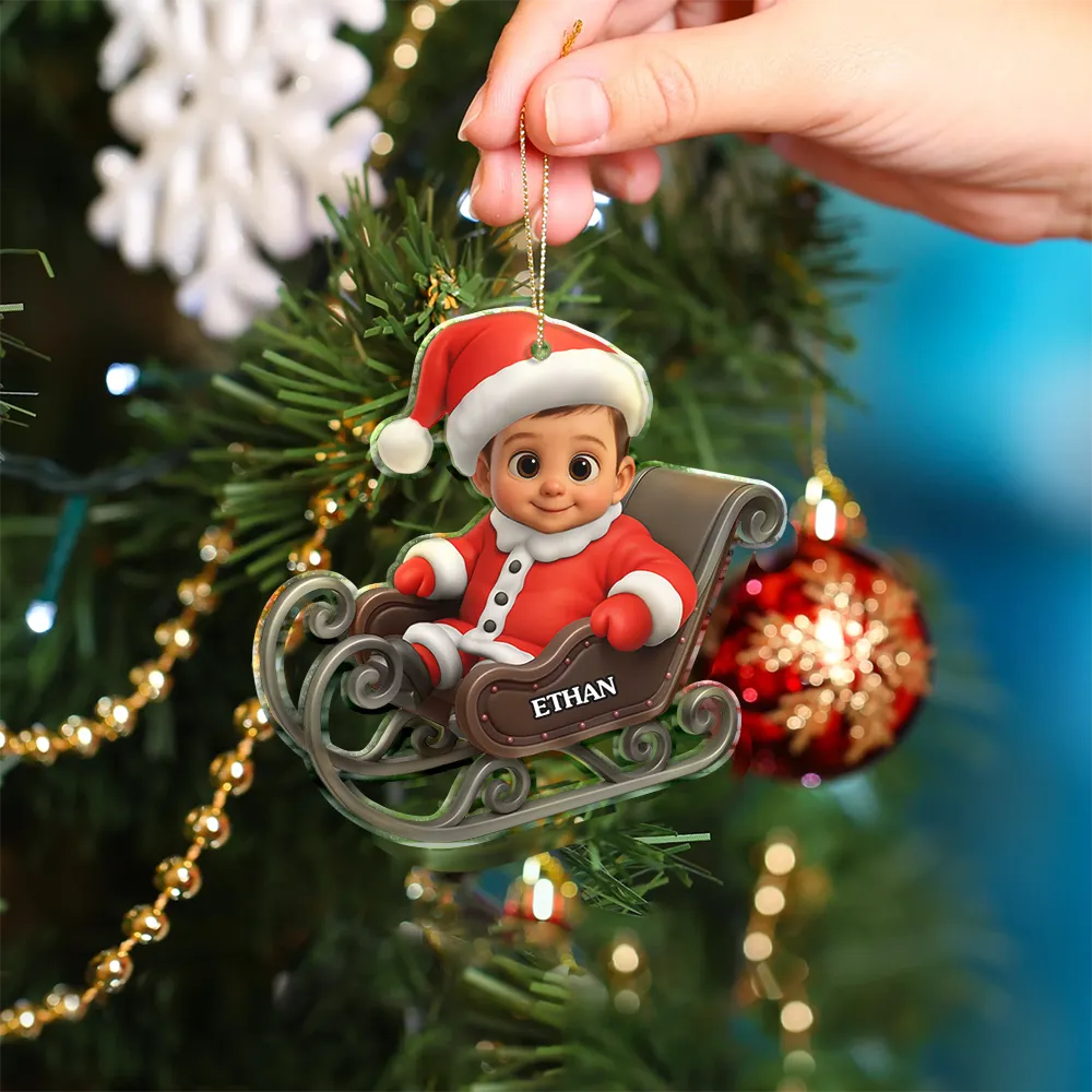 New baby, New Mom, New Dad, Funny, Parents, Gift For Kids, Christmas - Custom Photo 3D Effect Face Art Funny Baby Kid - Personalized Custom Shaped Acrylic Ornament