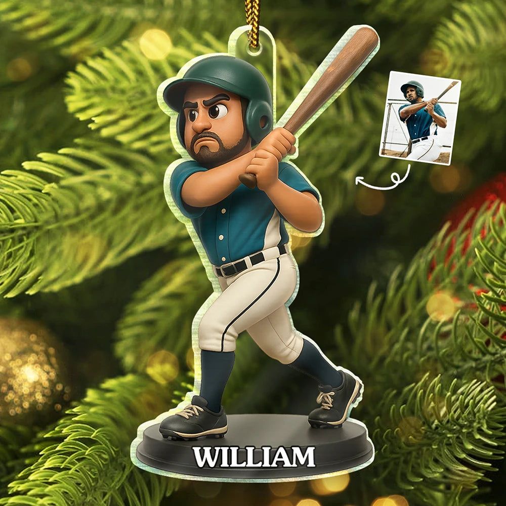 Happy, Christmas, Baseball, Gift For Kids, Gift For Yourself - Custom Photo 3D Effect Figure Art Baseball Lover - Personalized Custom Shaped Acrylic Ornament