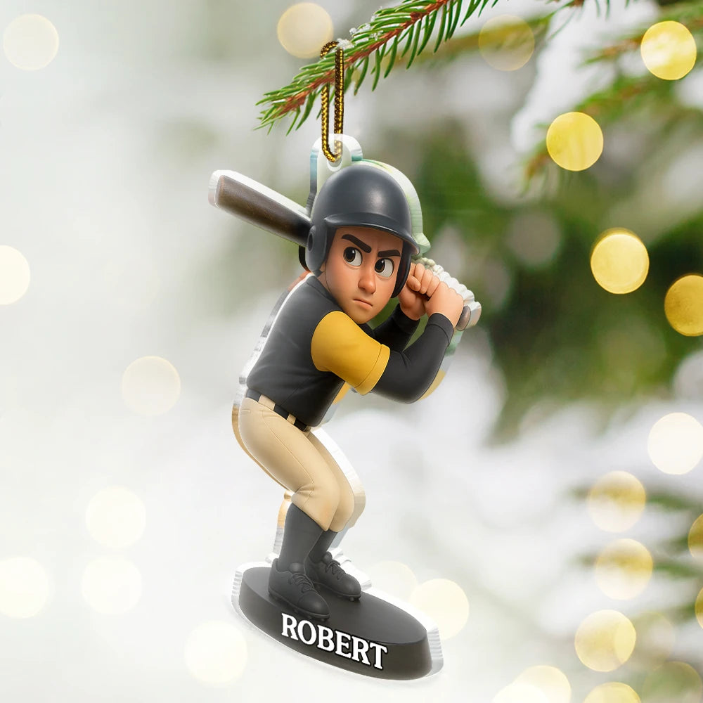 Happy, Christmas, Baseball, Gift For Kids, Gift For Yourself - Custom Photo 3D Effect Figure Art Baseball Lover - Personalized Custom Shaped Acrylic Ornament