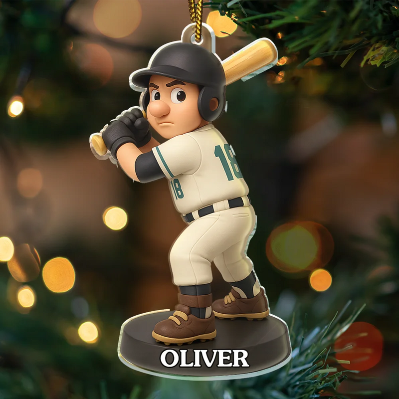 Happy, Christmas, Baseball, Gift For Kids, Gift For Yourself - Custom Photo 3D Effect Figure Art Baseball Lover - Personalized Custom Shaped Acrylic Ornament