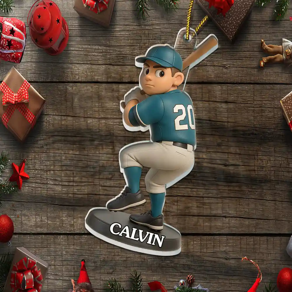 Happy, Christmas, Baseball, Gift For Kids, Gift For Yourself - Custom Photo 3D Effect Figure Art Baseball Lover - Personalized Custom Shaped Acrylic Ornament