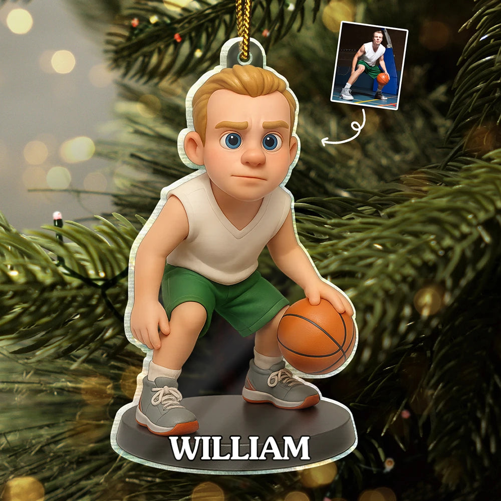 Custom Photo 3D Effect Figure Art Basketball Lover - Personalized Custom Shaped Acrylic Ornament
