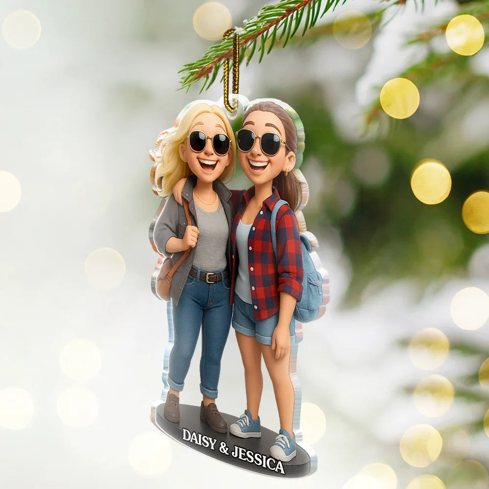 Happy, Gift For Bestie, Gifts For Colleagues, Gift For Sisters, Christmas - Custom Photo 3D Effect Figure Art Besties - Personalized Custom Shaped Acrylic Ornament