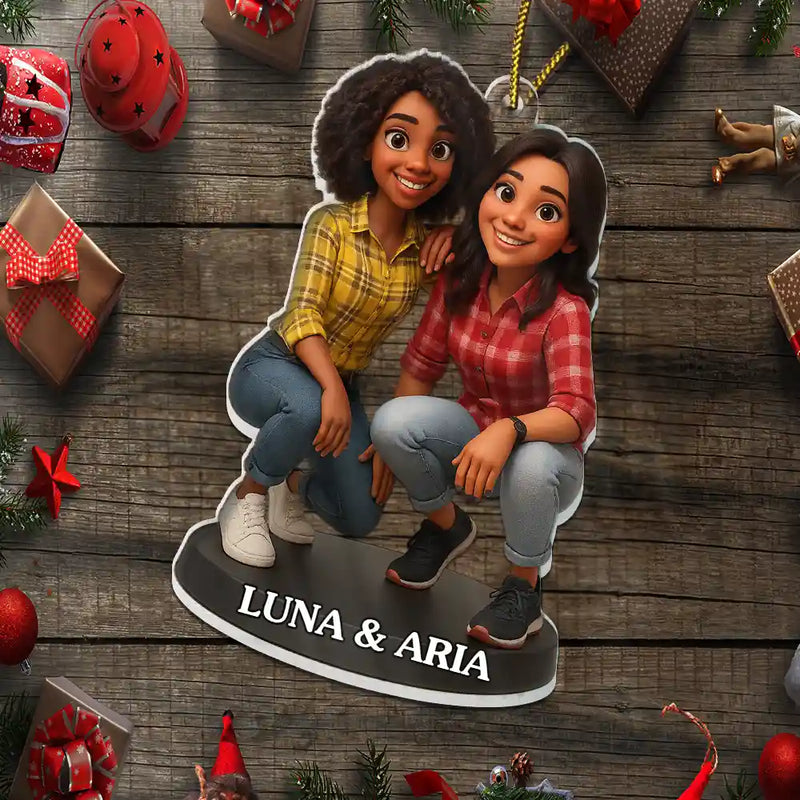 Happy, Gift For Bestie, Gifts For Colleagues, Gift For Sisters, Christmas - Custom Photo 3D Effect Figure Art Besties - Personalized Custom Shaped Acrylic Ornament