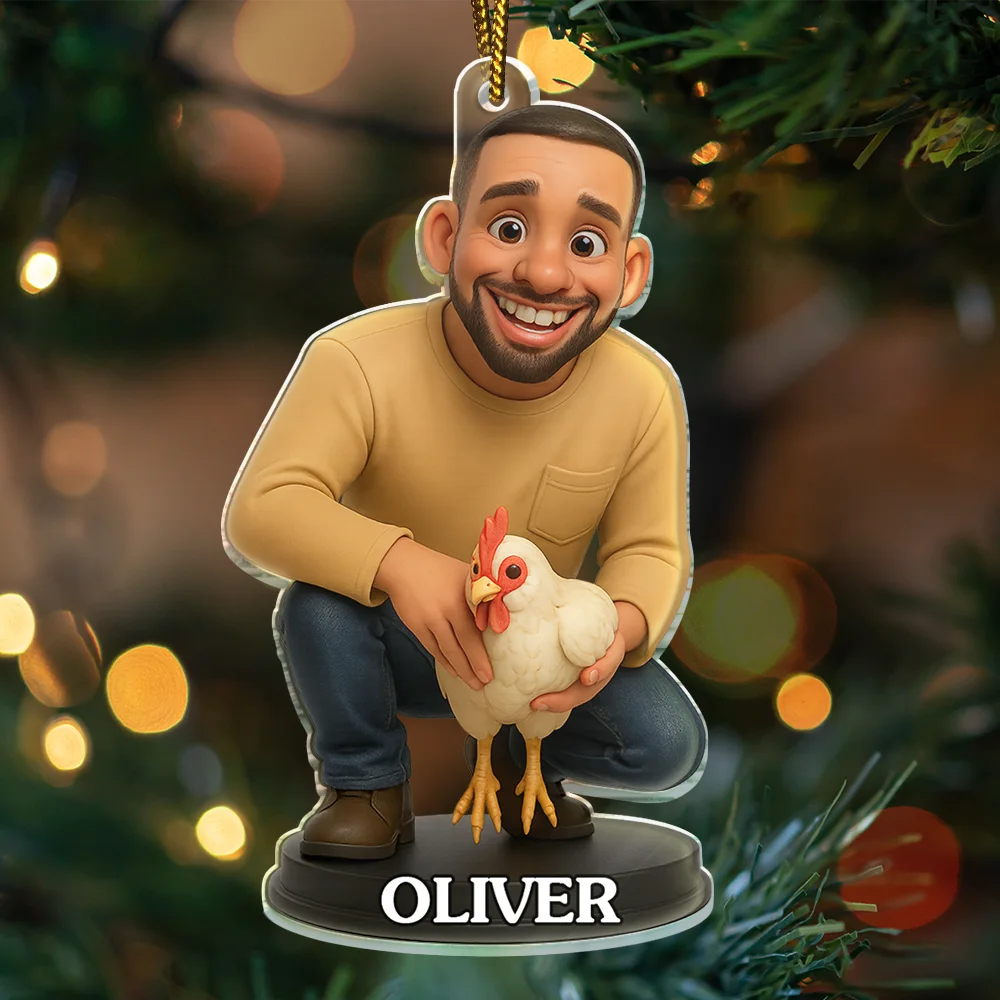 Farm, Gift For Yourself, Gift For Women, Gift For Men, Happy, Christmas - Custom Photo 3D Effect Figure Art Chicken Farmer - Personalized Custom Shaped Acrylic Ornament