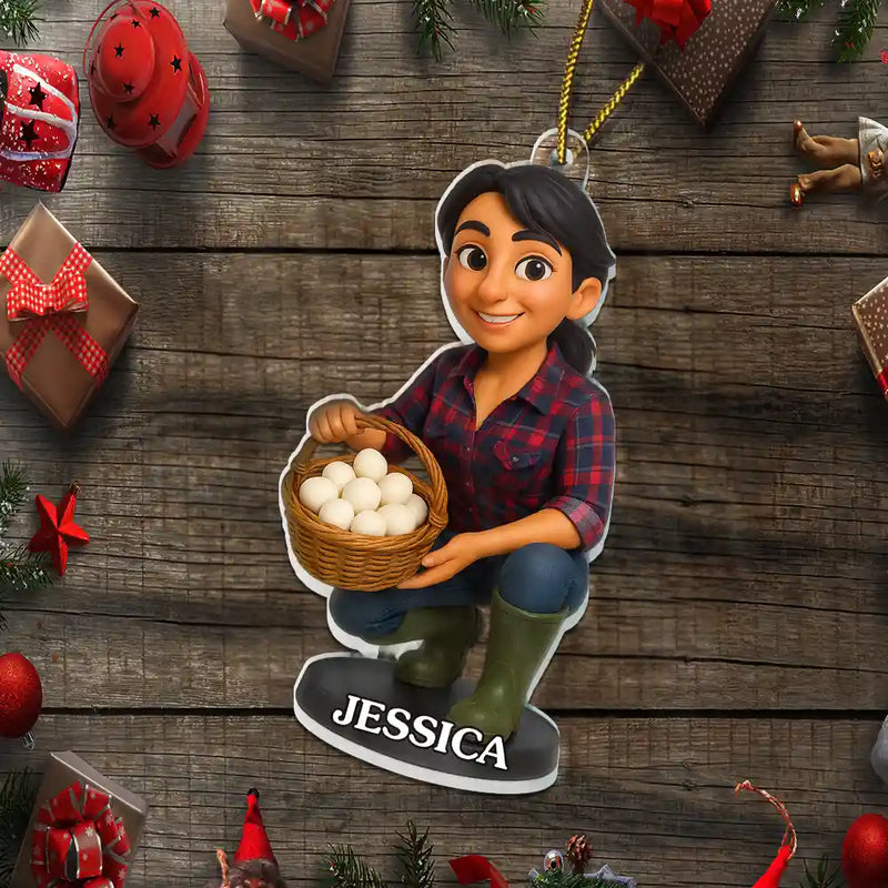 Farm, Gift For Yourself, Gift For Women, Gift For Men, Happy, Christmas - Custom Photo 3D Effect Figure Art Chicken Farmer - Personalized Custom Shaped Acrylic Ornament