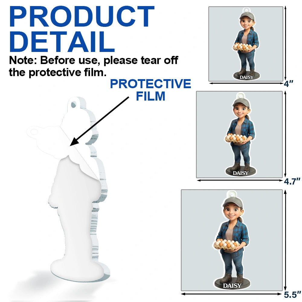 Farm, Gift For Yourself, Gift For Women, Gift For Men, Happy, Christmas - Custom Photo 3D Effect Figure Art Chicken Farmer - Personalized Custom Shaped Acrylic Ornament