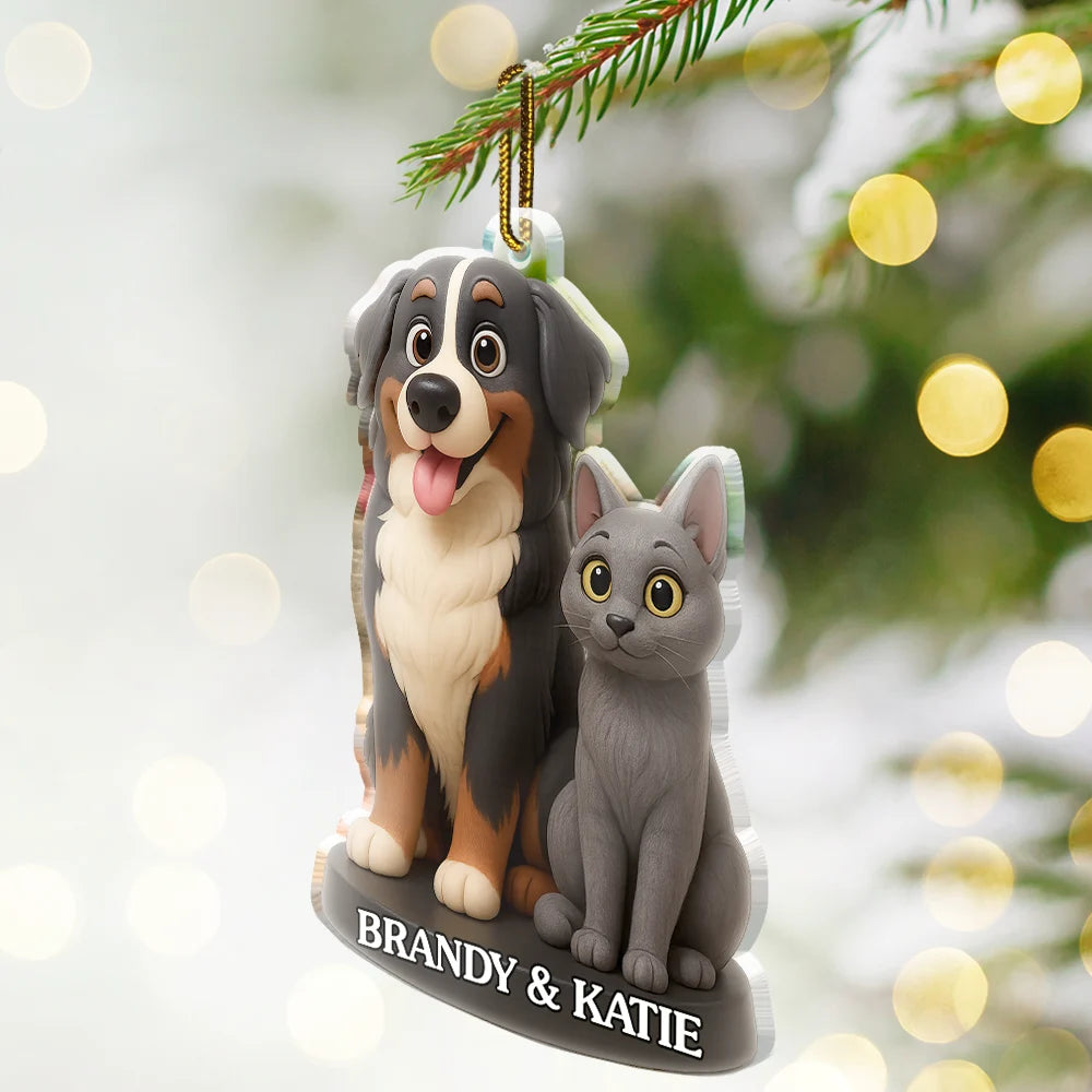 Dog Lovers,Pet Lovers,Cat Lovers,Funny,Christmas - Custom Photo 3D Effect Figure Art Dog Cat Pet - Personalized Custom Shaped Acrylic Ornament