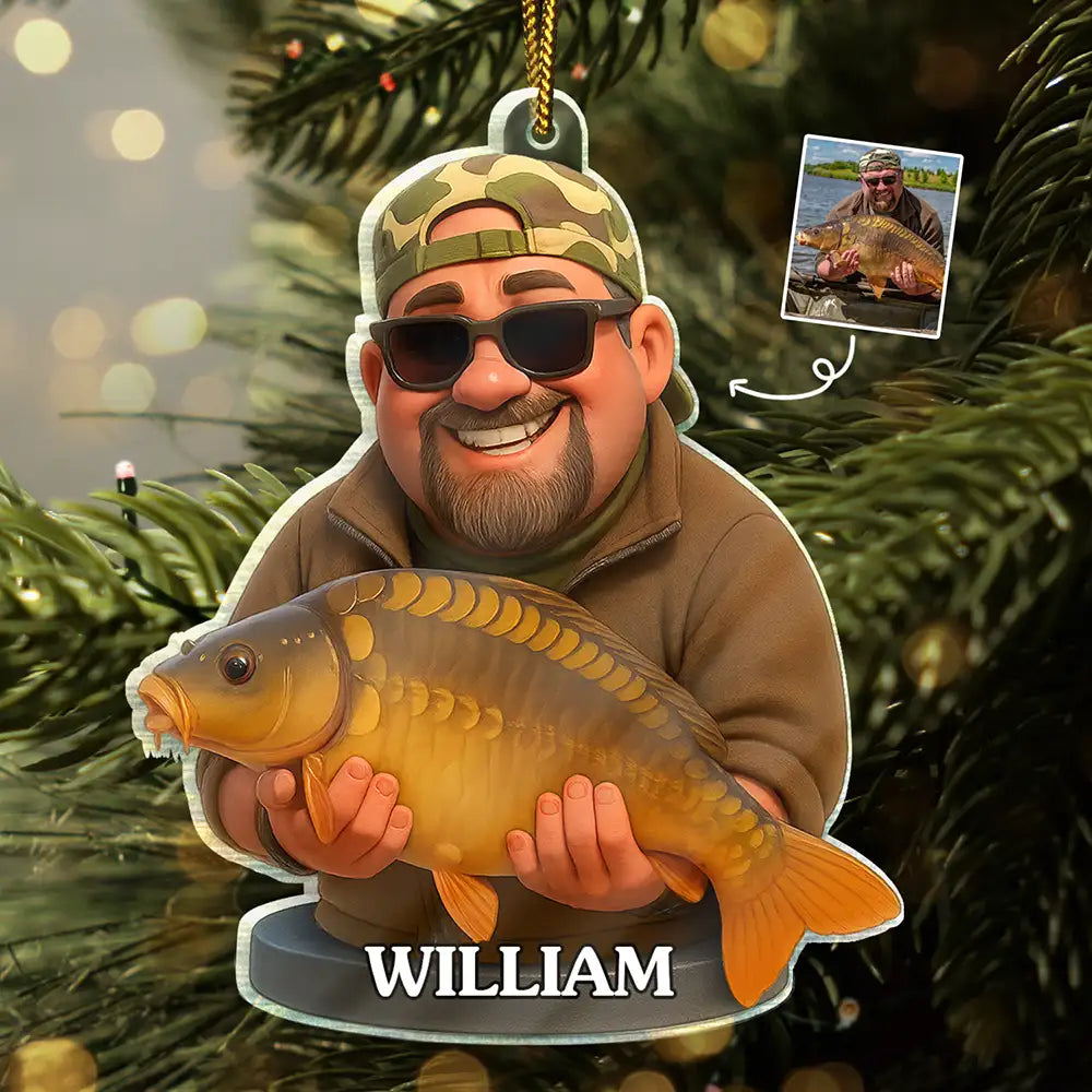 Custom Photo 3D Effect Figure Art Fishing Fisherman - Personalized Custom Shaped Acrylic Ornament