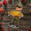 Funny, Christmas, Fishing, Gift For Yourself, Gift For Women, Gift For Men - Custom Photo 3D Effect Figure Art Fishing Fisherman - Personalized Custom Shaped Acrylic Ornament