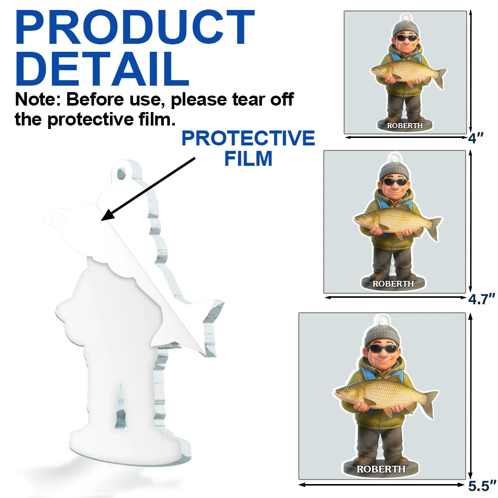 Funny, Christmas, Fishing, Gift For Yourself, Gift For Women, Gift For Men - Custom Photo 3D Effect Figure Art Fishing Fisherman - Personalized Custom Shaped Acrylic Ornament
