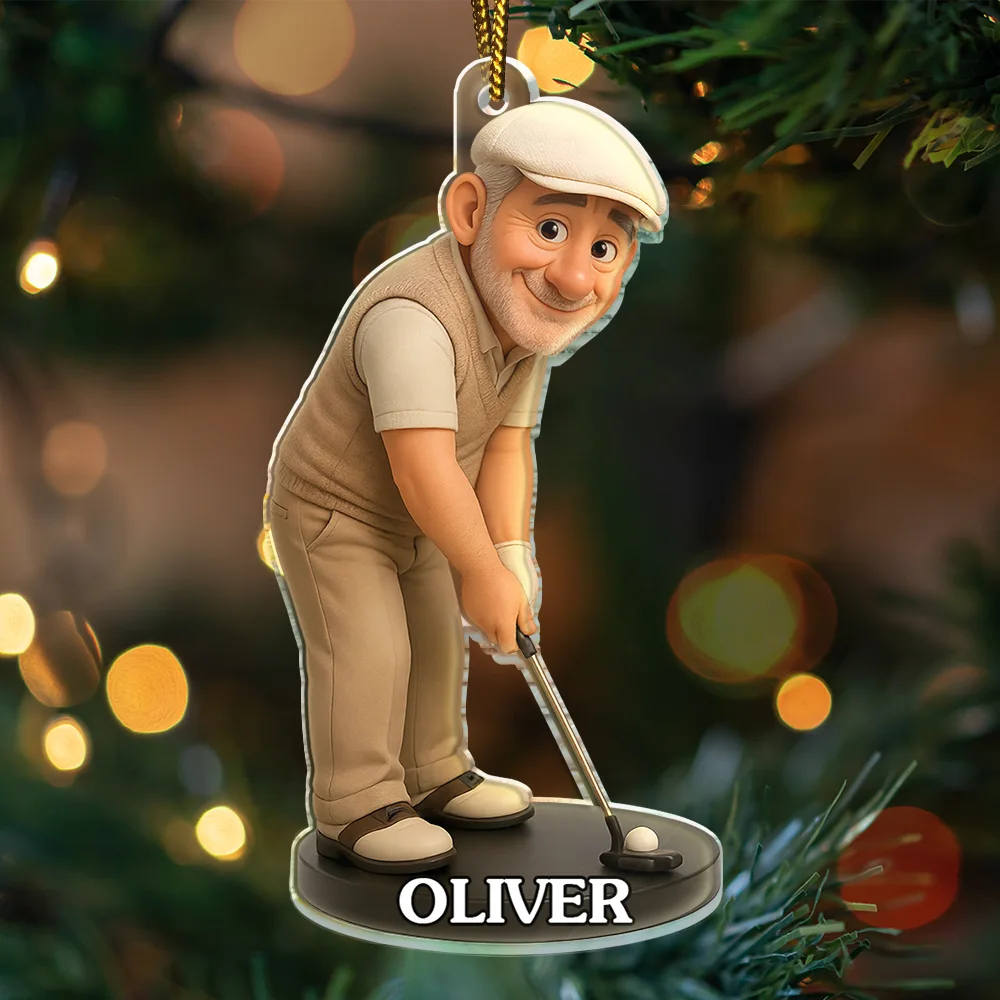 Happy, Christmas, Golf, Sport Dad, Sport Mom, Gift For Husband - Custom Photo 3D Effect Figure Art Golf Lover - Personalized Custom Shaped Acrylic Ornament