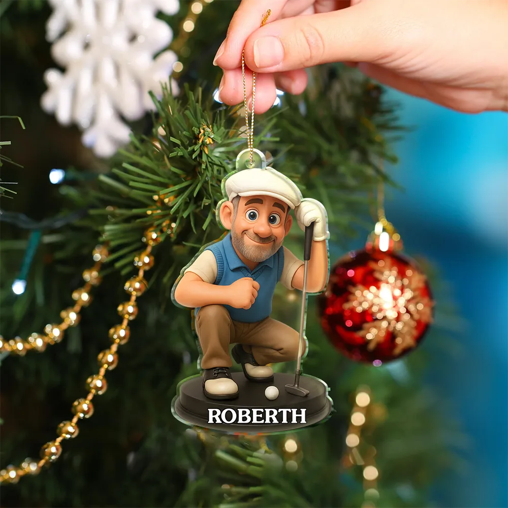 Happy, Christmas, Golf, Sport Dad, Sport Mom, Gift For Husband - Custom Photo 3D Effect Figure Art Golf Lover - Personalized Custom Shaped Acrylic Ornament
