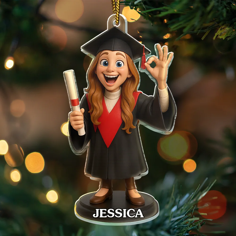 Christmas, Happy, Graduation, Gift For Yourself, Gift For Daughter, Gift For Son - Custom Photo 3D Effect Figure Art Graduation - Personalized Custom Shaped Acrylic Ornament