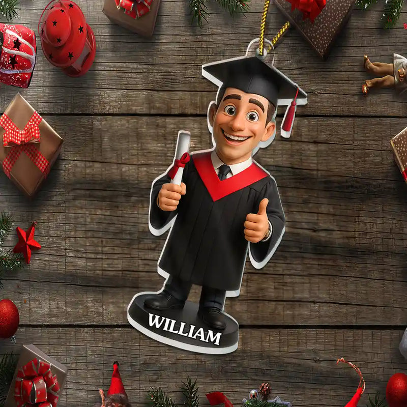 Christmas, Happy, Graduation, Gift For Yourself, Gift For Daughter, Gift For Son - Custom Photo 3D Effect Figure Art Graduation - Personalized Custom Shaped Acrylic Ornament