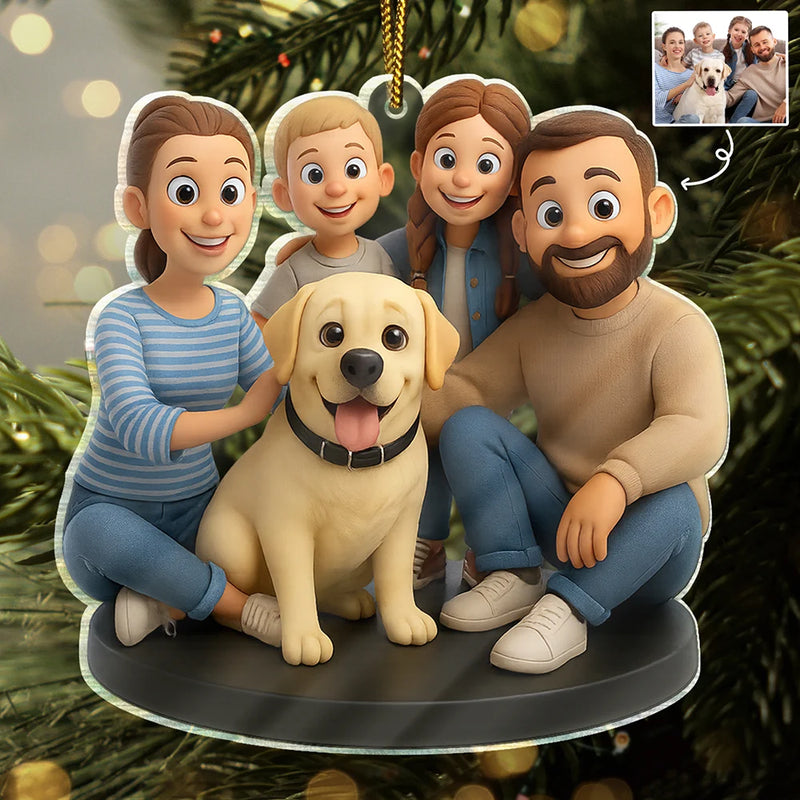 Happy,Christmas,Gift For Couples,Married ,Gift For Grandparents,Parents,Family - Custom Photo 3D Effect Figure Art Happy Family - Personalized Custom Shaped Acrylic Ornament