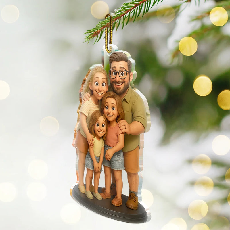 Happy,Christmas,Gift For Couples,Married ,Gift For Grandparents,Parents,Family - Custom Photo 3D Effect Figure Art Happy Family - Personalized Custom Shaped Acrylic Ornament