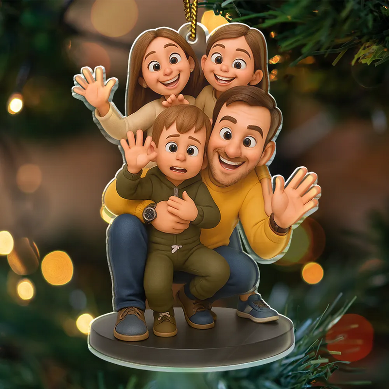 Happy,Christmas,Gift For Couples,Married ,Gift For Grandparents,Parents,Family - Custom Photo 3D Effect Figure Art Happy Family - Personalized Custom Shaped Acrylic Ornament