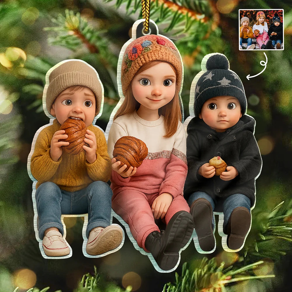Happy,Christmas,Family,Gift For Kids,Gift For Grandkids,Gift For Grandparents,Parents - Custom Photo 3D Effect Figure Art Kid - Personalized Custom Shaped Acrylic Ornament