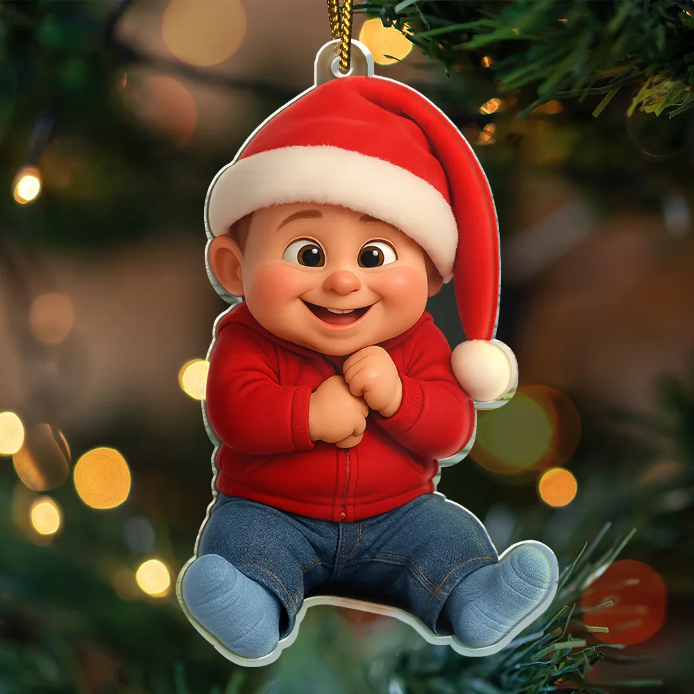 Happy,Christmas,Family,Gift For Kids,Gift For Grandkids,Gift For Grandparents,Parents - Custom Photo 3D Effect Figure Art Kid - Personalized Custom Shaped Acrylic Ornament