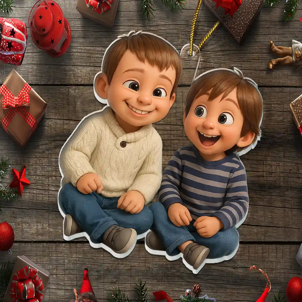 Happy,Christmas,Family,Gift For Kids,Gift For Grandkids,Gift For Grandparents,Parents - Custom Photo 3D Effect Figure Art Kid - Personalized Custom Shaped Acrylic Ornament