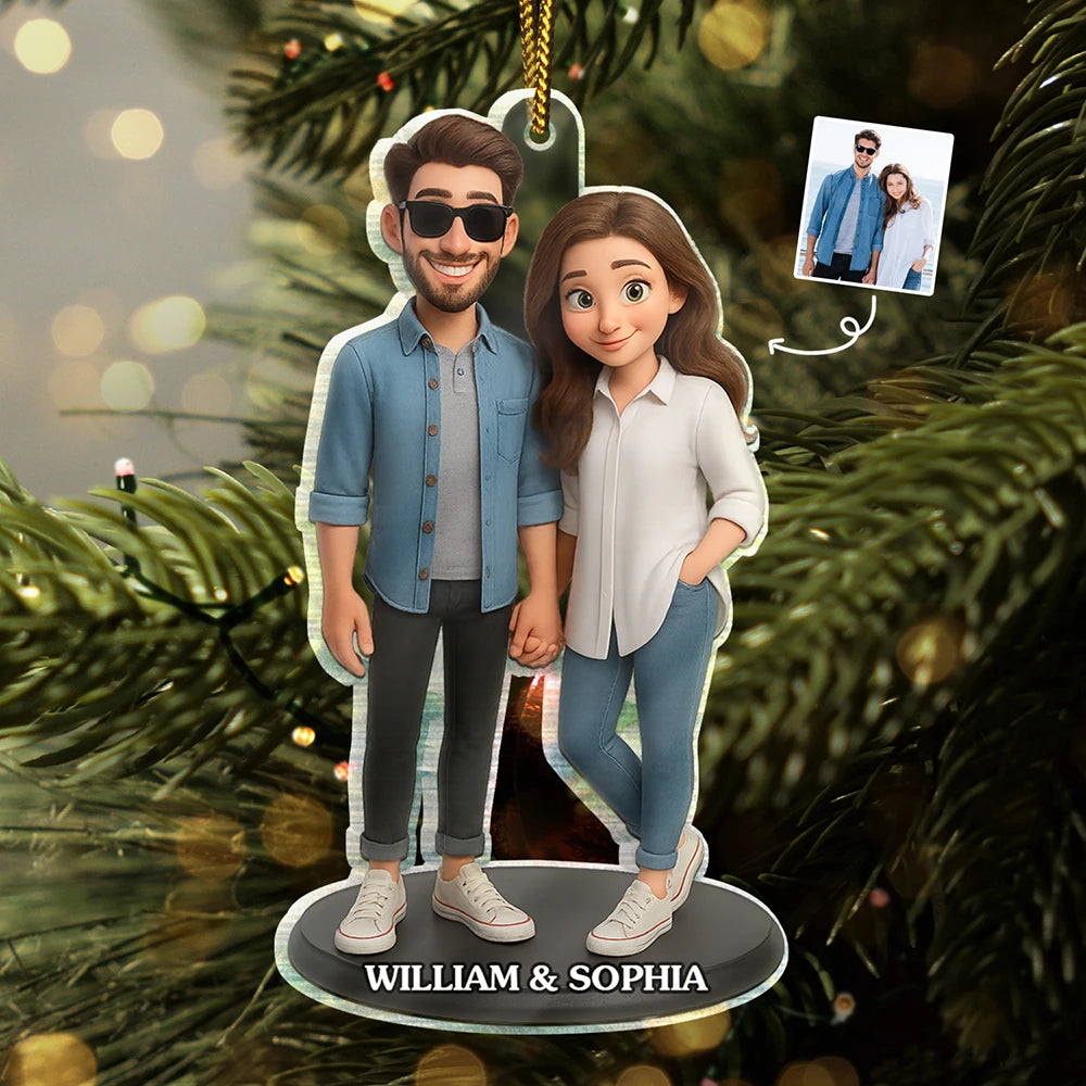 Custom Photo 3D Effect Figure Art Loving Couple - Personalized Custom Shaped Acrylic Ornament