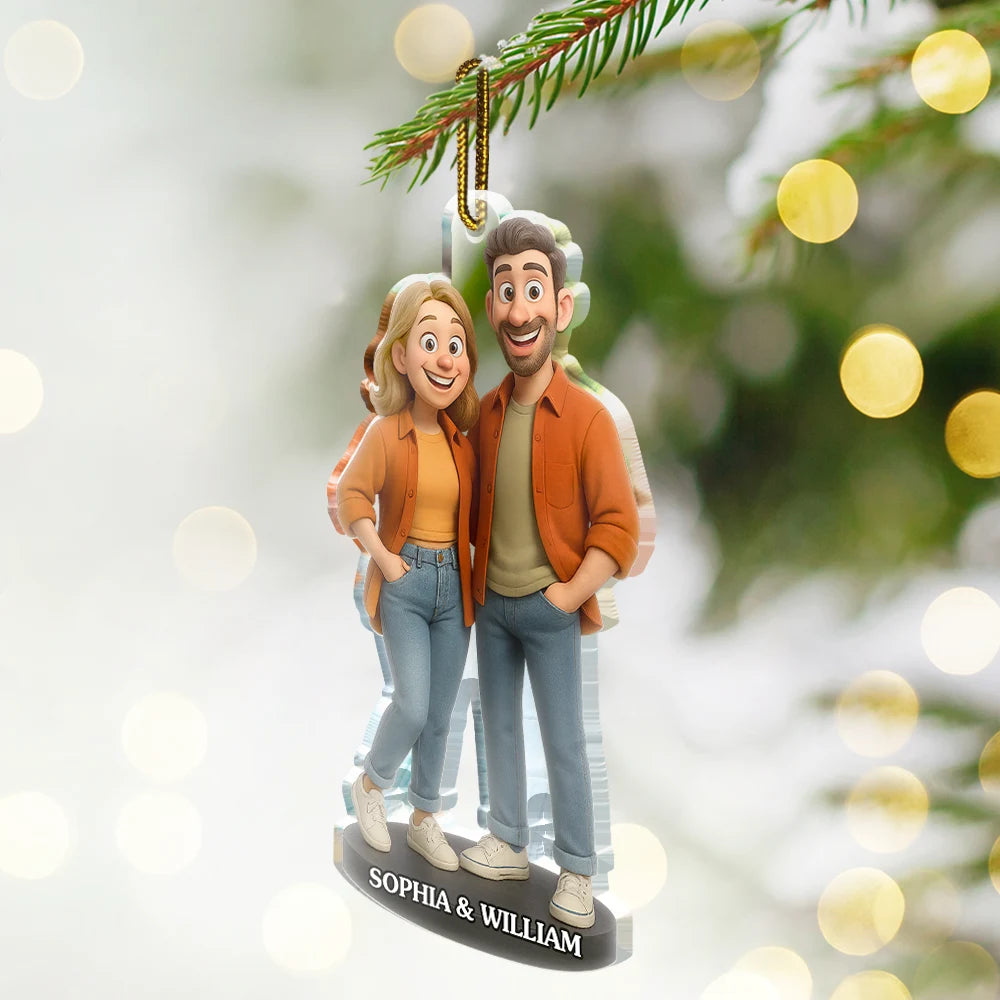 Christmas,Gift For Couples,Gift For Husband,Gift For Girlfriend,Gift For Boyfriend,Gift For Wife,Happy - Custom Photo 3D Effect Figure Art Loving Couple - Personalized Custom Shaped Acrylic Ornament