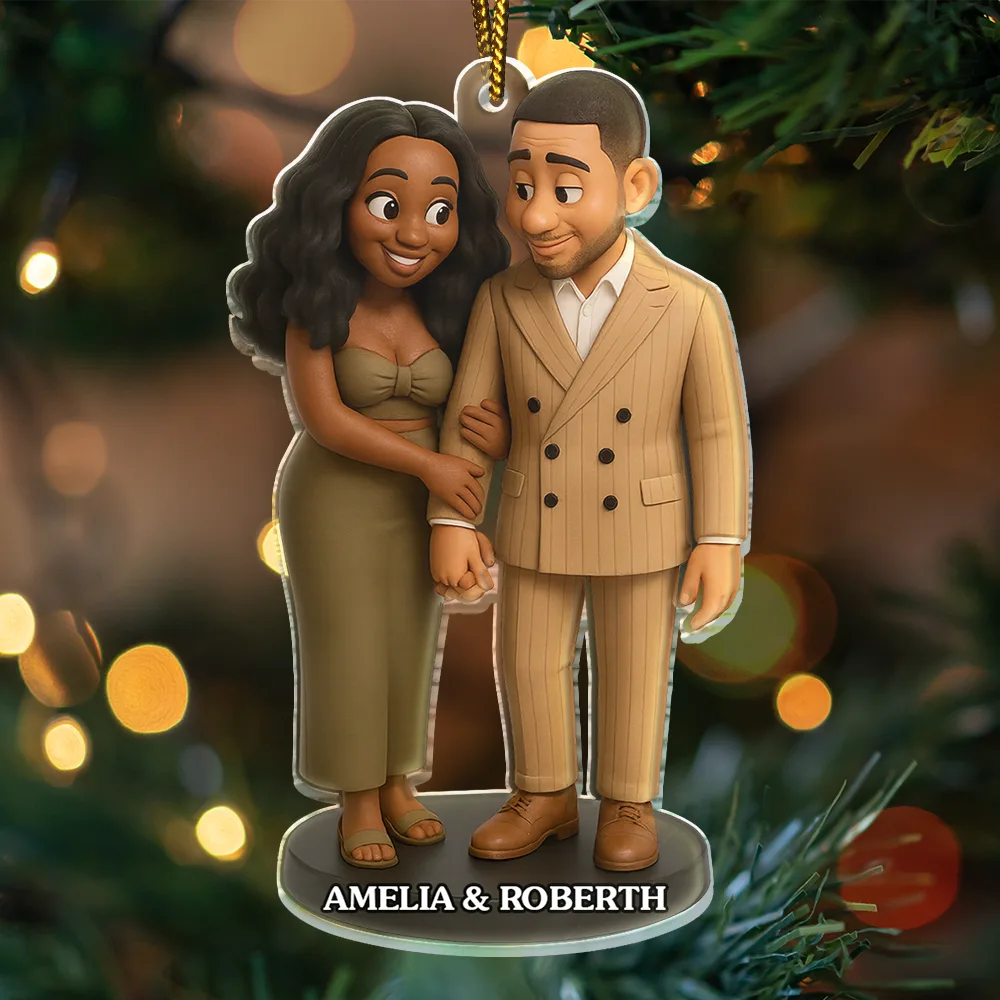 Christmas,Gift For Couples,Gift For Husband,Gift For Girlfriend,Gift For Boyfriend,Gift For Wife,Happy - Custom Photo 3D Effect Figure Art Loving Couple - Personalized Custom Shaped Acrylic Ornament