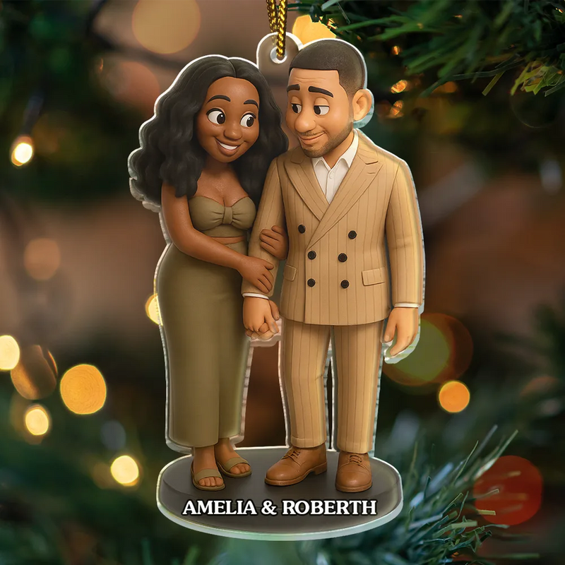 Christmas,Gift For Couples,Gift For Husband,Gift For Girlfriend,Gift For Boyfriend,Gift For Wife,Happy - Custom Photo 3D Effect Figure Art Loving Couple - Personalized Custom Shaped Acrylic Ornament