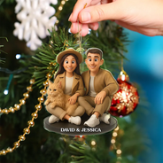Christmas,Gift For Couples,Gift For Husband,Gift For Girlfriend,Gift For Boyfriend,Gift For Wife,Happy - Custom Photo 3D Effect Figure Art Loving Couple - Personalized Custom Shaped Acrylic Ornament