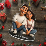 Christmas,Gift For Couples,Gift For Husband,Gift For Girlfriend,Gift For Boyfriend,Gift For Wife,Happy - Custom Photo 3D Effect Figure Art Loving Couple - Personalized Custom Shaped Acrylic Ornament